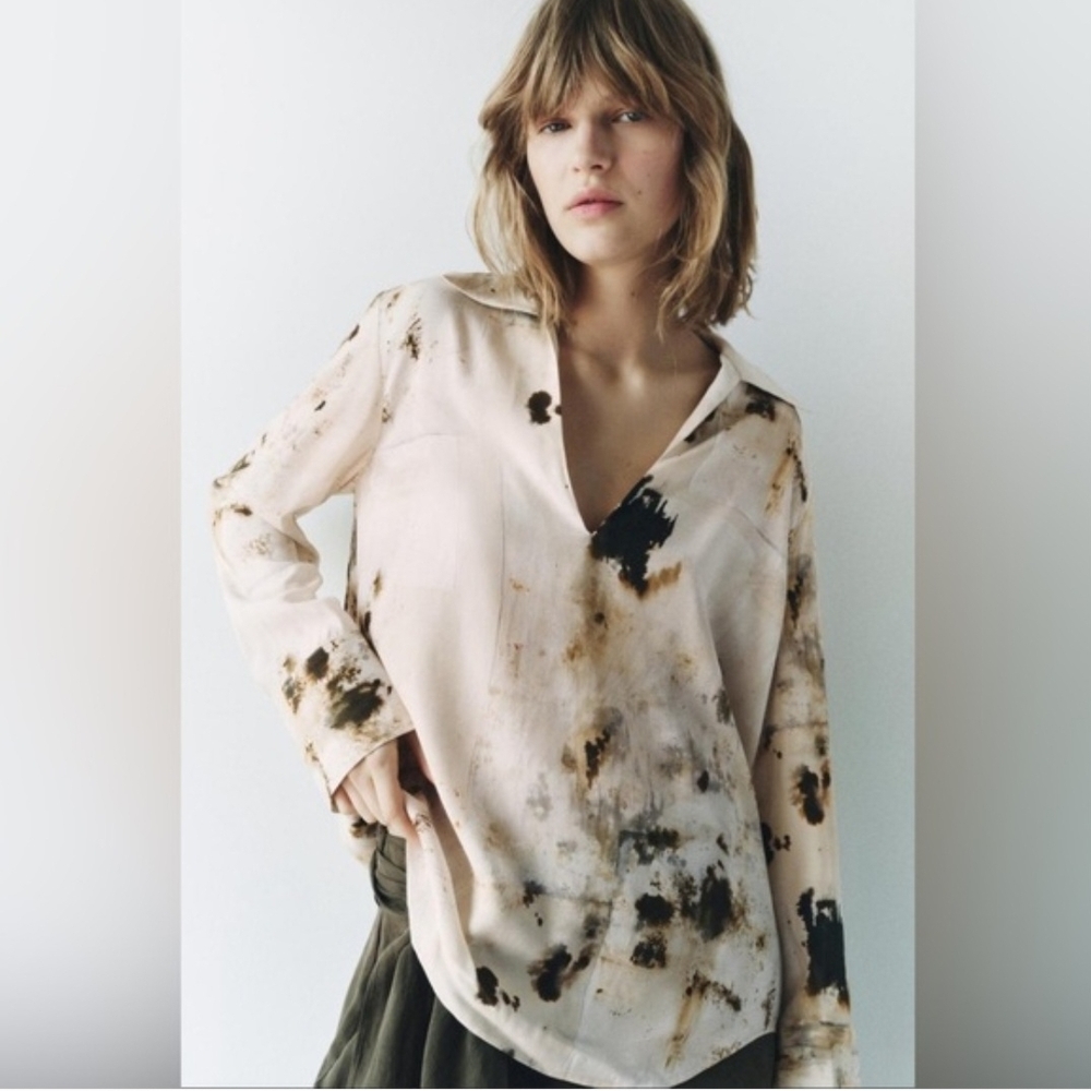 🖤 Zara ZW Collection Printed Button-Up Shirt – Size M (NWT) 🖤